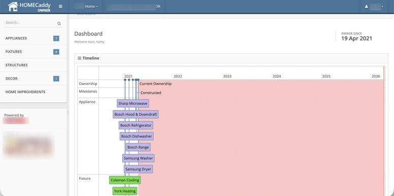 Owner dashboard in the HomeCaddy platform